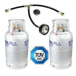2 x Alugas TravelMate 27,2 l (11 kg) Tankflasche aus Aluminium mit Außenfüllanschluss DISH M10 und 2,5 m Schlauch - Set für Wohnmobil