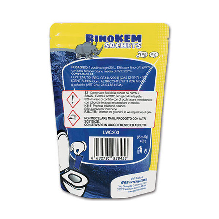 RinoKEM lösliche Beutel für Chemietoiletten und Kassetten, Bubblegum-Duft, 15 Stück