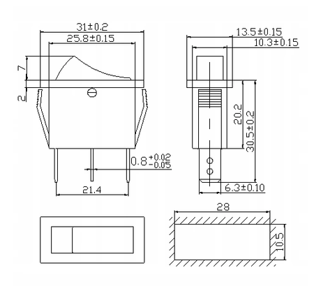 Wippschalter 3-Positionen Ein-Aus-Schalter
