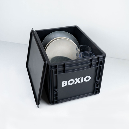 BOXIO SOLO - schwarze Eurobox mit Deckel 40 x 30 x 28 cm aus Recyclingkunststoff