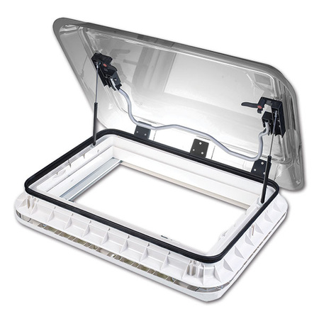ExtraVENT 100 - Dachhaube 96 x 65,5 cm für Wohnmobil und Caravan, Doppelkuppel, LED, Plissee-Verdunkelung und Fliegenschutz, Dach 25-60 mm