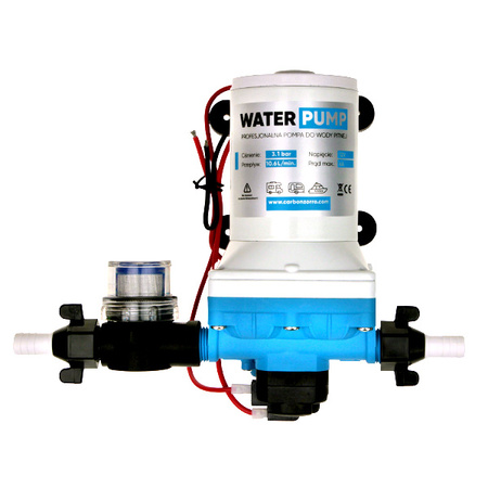 Water Pump WP10LPM 12 V Trinkwasserpumpe, 10,6 l/min, 3,1 bar - 4-Kammer mit Druckschalter und Filter