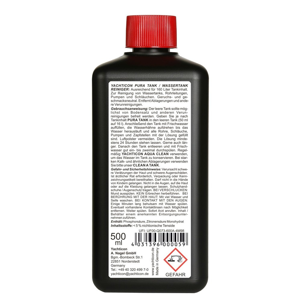 Yachticon Pura Tank 500 ml - Rückseite mit Anwendung, Herstellerfoto