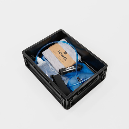 BOXIO WASH MAX+ - mobiles Waschbecken mit Wasserfilter, Dusche und Eurobox SOLO UP