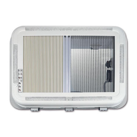 ExtraVENT 100 - Dachhaube 96 x 65,5 cm für Wohnmobil und Caravan, Doppelkuppel, LED, Plissee-Verdunkelung und Fliegenschutz, Dach 25-60 mm