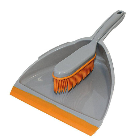 Bürstenmann Gummi-Kehrgarnitur - Handfeger mit Gummiborsten, Kehrschaufel mit weicher Lippe, 33 x 23 cm, grau-orange