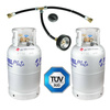 2 x Alugas TravelMate 27,2 l (11 kg) Tankflasche aus Aluminium mit Außenfüllanschluss DISH M10 und 2,5 m Schlauch - Set für Wohnmobil