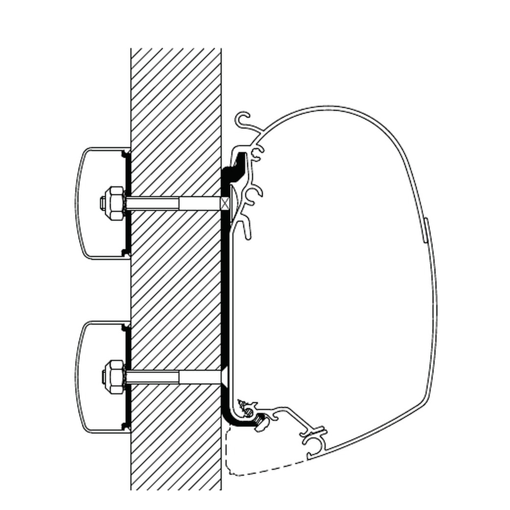 Thule Zeichnung: Omnistor Markise am Flachadapter, verschraubt an der Fahrzeugwand