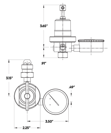 REGO LCR350A540 Tieftemperatur-Flüssigkeitsflaschenregler mit CGA-Anschluss und Manometer