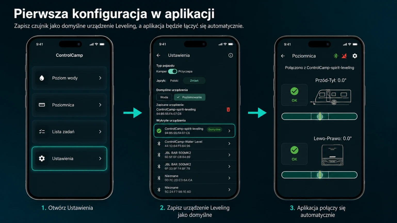 Einrichtung des ControlCamp Leveling in der App