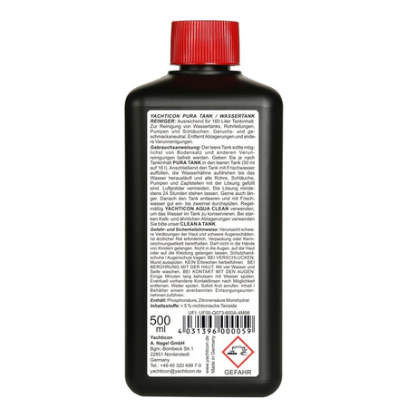 Yachticon Pura Tank 500 ml - Tankreiniger für Trinkwassertanks ohne Chlor, sauerstoffaktiv, für 160 l, Wohnmobil und Boot