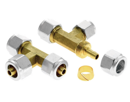 GasBank T-Stück 8/8/8 mm GB425 für Thermoplastschlauch – zwei Flaschen an einer LPG-Füllleitung