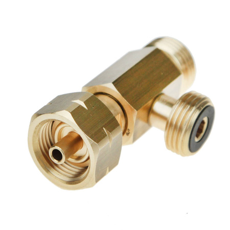 T-Stück für Gasflaschen, 2 x W21.8 außen / 1 x W21.8 innen, Linksgewinde