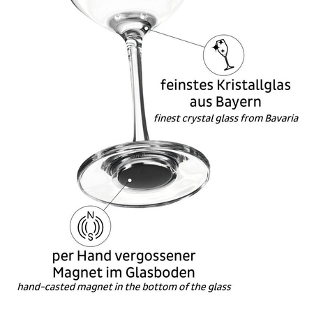 silwy Magnet-Kristallgläser WEIN - 2er-Set mit Metall-Nano-Gel-Pads, für Wohnmobil und Boot