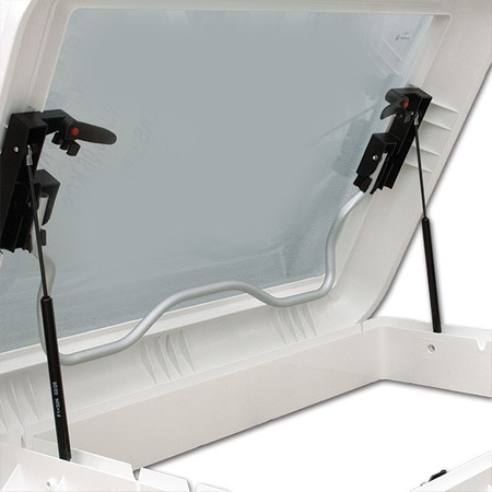 ExtraVENT 70 Evo - Dachhaube 70 x 50 cm für Wohnmobil und Caravan, Doppelkuppel, LED 4500 K, Zwangsentlüftung, Plissee-Verdunkelung und Fliegenschutz, Dach 25-60 mm