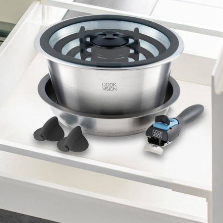 Cookvision nesto Kochgeschirr-Set 11-teilig - 3 Töpfe, Pfanne, Deckel, abnehmbarer Griff, Induktion, für Wohnmobil