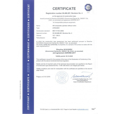 GasBank SINGLE 5 kg Verbundgasflasche LPG 12,5 l mit OPD 80 % – Ventil G.12 (KLF)