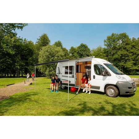 Fiamma F80s 425 Dachmarkise - Länge 425 cm, Auszug 250 cm, Gehäuse Deep Black, Tuch Royal Grey