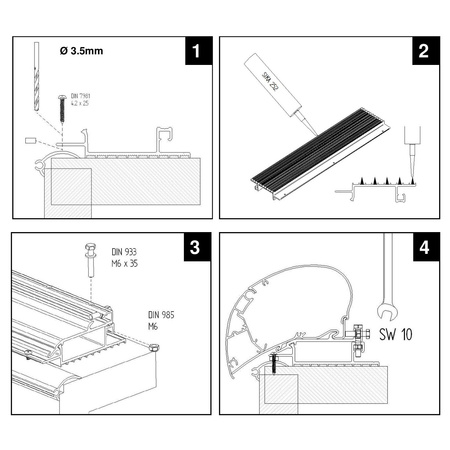 Thule Roof Top - Adapter zur Montage der Markisen Omnistor 6200, 6300 und 9200 auf dem flachen Wohnwagendach, Set mit 4 Profilen