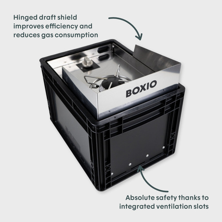 BOXIO COOK - Gaskocher aus Edelstahl in der Eurobox 40 x 30 x 28 cm