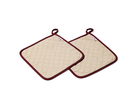 Omnia Topflappen für den Backofen 24 x 24 cm, 2 Stück - beige mit weinrotem Rand