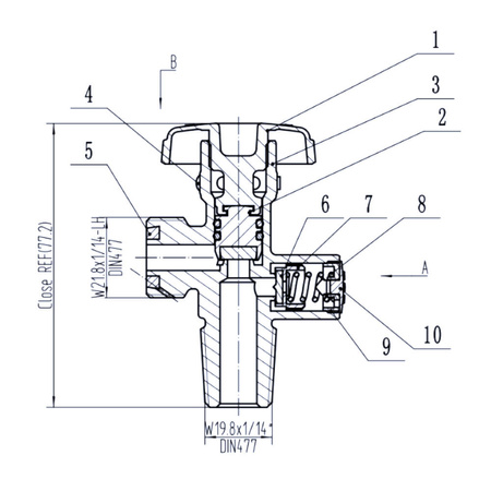 Deutsches Handventil für Gasflaschen G.12 / 17E