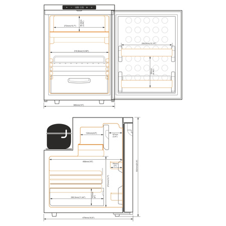 Yolco KL50D Einbau-Kompressorkühlschrank 44 l - Dual-Zone mit Gefrierfach, 12/24 V, Bluetooth, für Wohnmobil