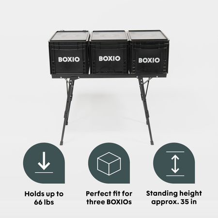 BOXIO TABLE - Campingtisch aus Aluminium für 3 Euroboxen, Beine 40-62 cm