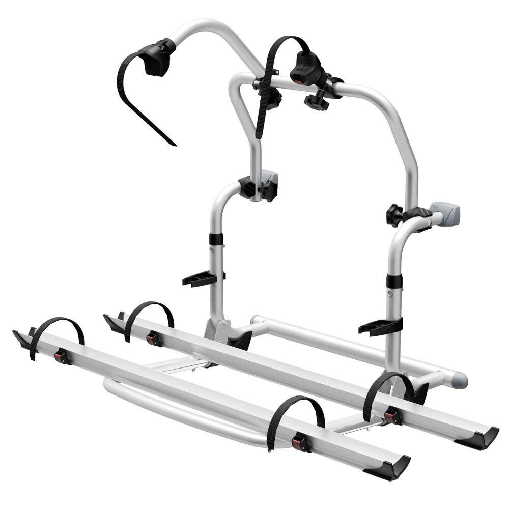 Silberner Fiamma Carry-Bike Pro C an der Wohnmobil-Rückwand