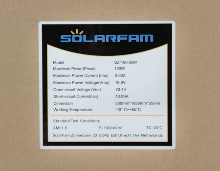 Solarmodul 190W monokristallin 1650 x 580mm SOLARFAM