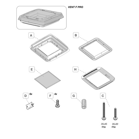Fiamma Dachhaube Vent F Pro 40 x 40 cm Crystal 07380-02 - Insektenschutz, Plissee-Verdunkelung, Dach 28-55 mm, Wohnmobil und Wohnwagen