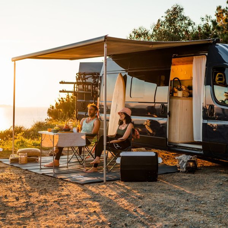 Fiamma F80s 425 Dachmarkise - Länge 425 cm, Auszug 250 cm, Gehäuse Deep Black, Tuch Royal Grey