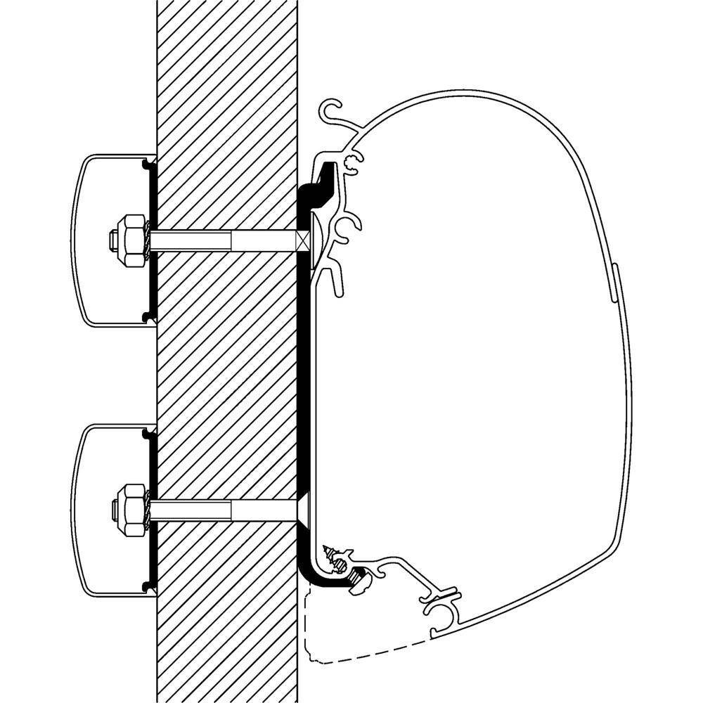 Thule Flachadapter 3,00 m für Omnistor Markise - Querschnitt der Wandmontage