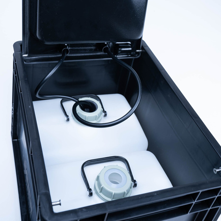 BOXIO WASH PLUS - mobiles Waschbecken im Euroboxformat mit Dusche, Spiegel und Reinigungsperlen