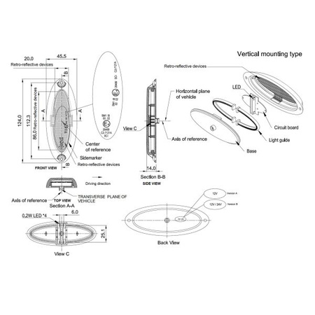 Dimatec 025 SML001 LED-Seitenmarkierungsleuchte - orange, oval, mit Rückstrahler, 12 V, für Wohnwagen und Wohnmobil