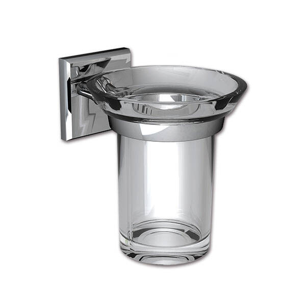 Zahnbürstenhalter mit Glasbecher und quadratischer Montageplatte