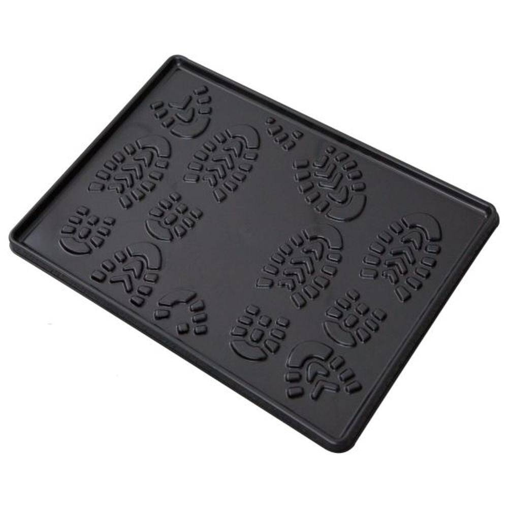 Schwarze LAKO Schuhabtropfschale 49 x 35 cm mit Schuhabdruck-Muster