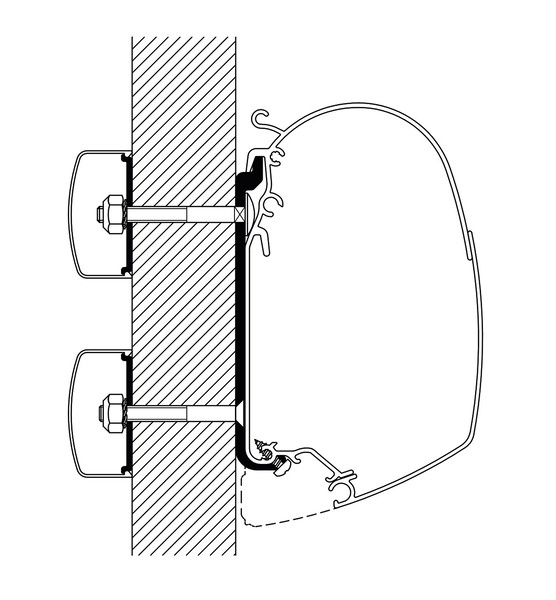 Thule Flachadapter 40 cm für Omnistor Markise - Querschnitt der Wandmontage