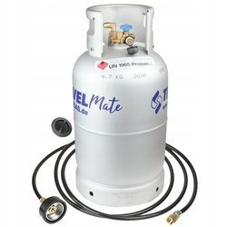 Alugas TravelMate 27,2 l (11 kg) Tankflasche aus Aluminium mit Außenfüllanschluss DISH M10 und 1,5 m Schlauch - Set für Wohnmobil