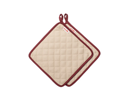 Omnia Topflappen für den Backofen 24 x 24 cm, 2 Stück - beige mit weinrotem Rand