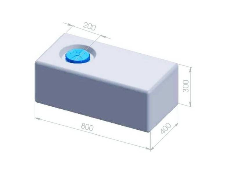 Maßzeichnung des Aplast CARAVAN Frischwassertanks 90 l, 80 x 40 x 30 cm