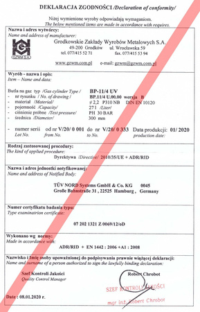 23L LPG-Hängetank Ø230mm x 630mm für Wohnmobile, Wohnwagen, Food Trucks