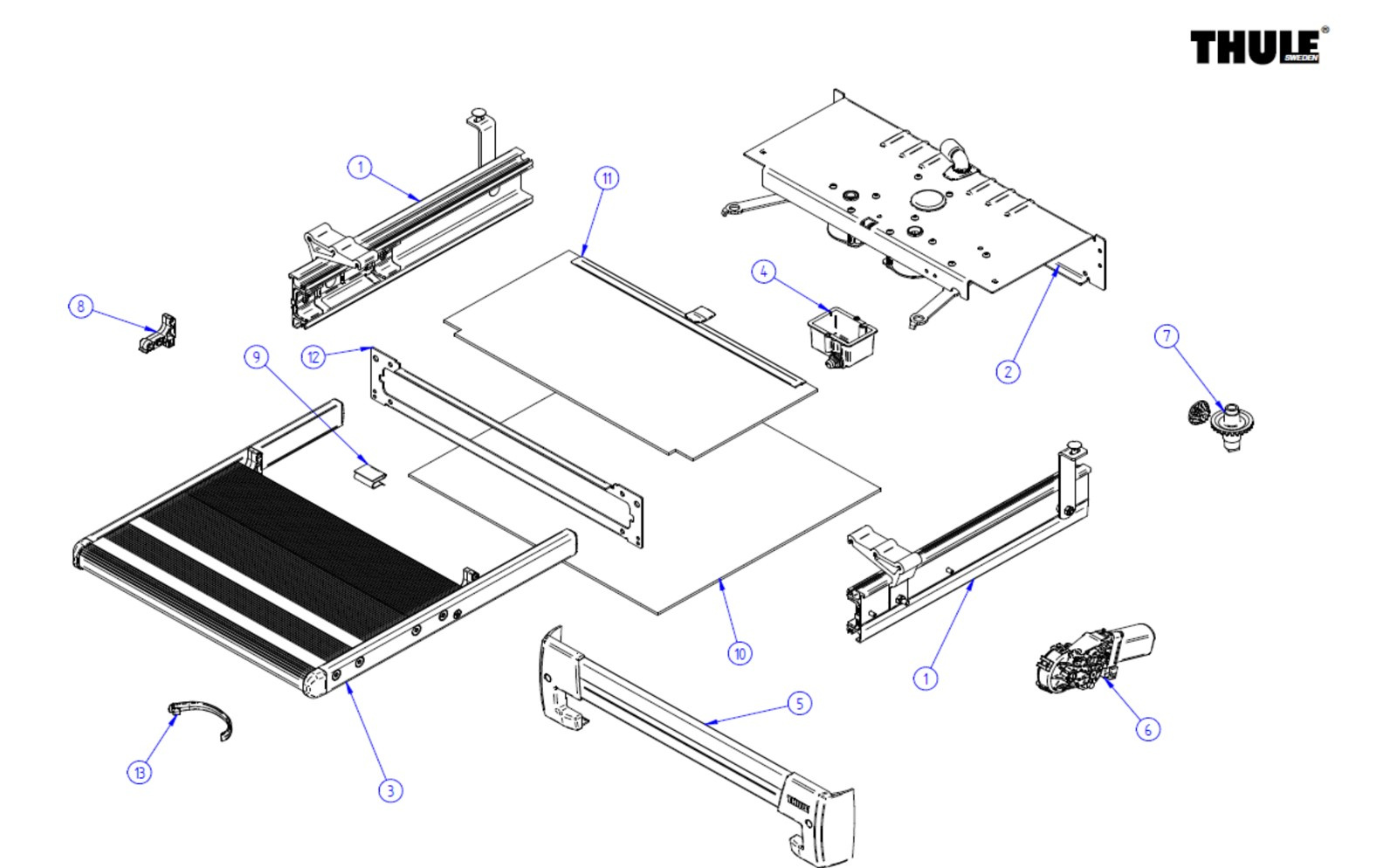 Thule Slide-Out Step V19 Ersatzteilzeichnung - Motor komplett, Position 2