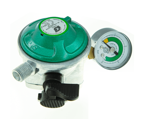 IGT Klik-On Reduzierstück Ø27 mit Manometer 30 mbar 1/4 LH Quick On Klik-On Flüssiggasflaschen Gaspol AmeriGas Nano BP