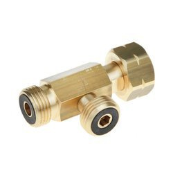 T-Stück für Gasflaschen, 2 x W21.8 außen / 1 x W21.8 innen, Linksgewinde