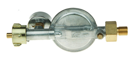 IGT Gasregler 50mbar + Manometer mit Sicherheitsventil 1,5 kg/h 50 mb KLF (G.12, DIN)x 1/4 LH