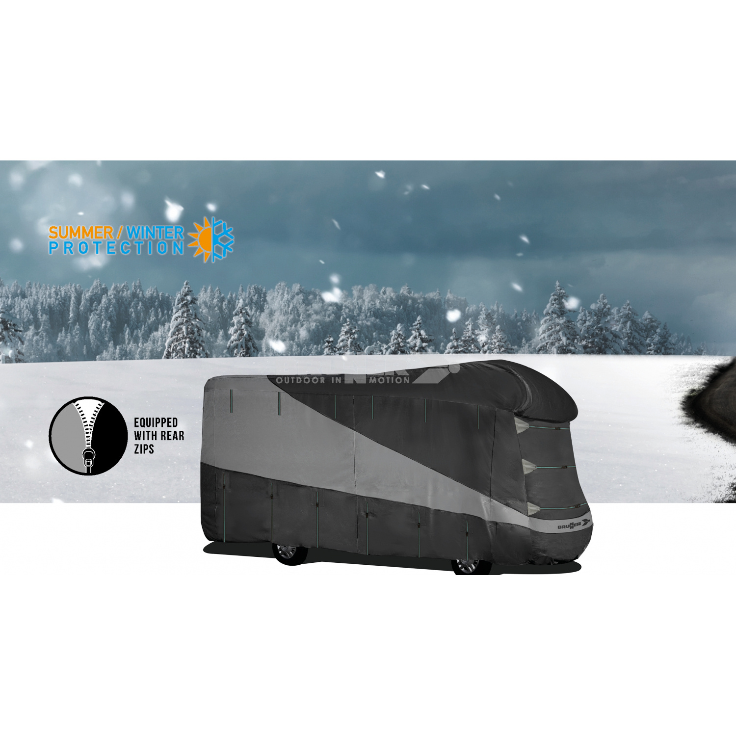 Wohnmobil mit Brunner Design 12M Schutzhülle im Winter