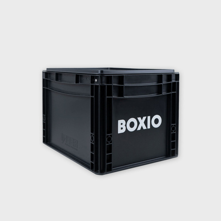BOXIO SOLO - schwarze Eurobox mit Deckel 40 x 30 x 28 cm aus Recyclingkunststoff