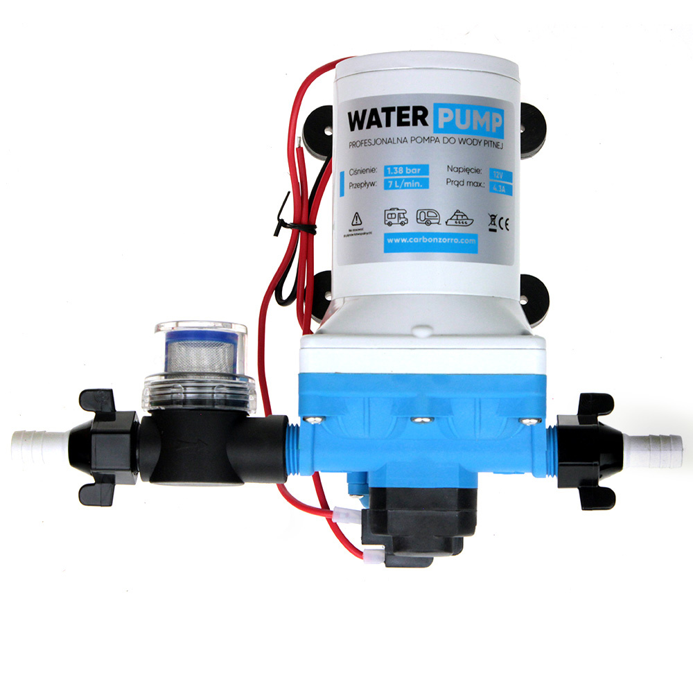 Water Pump WP7LPM mit montiertem Filter und Schlauchtüllen