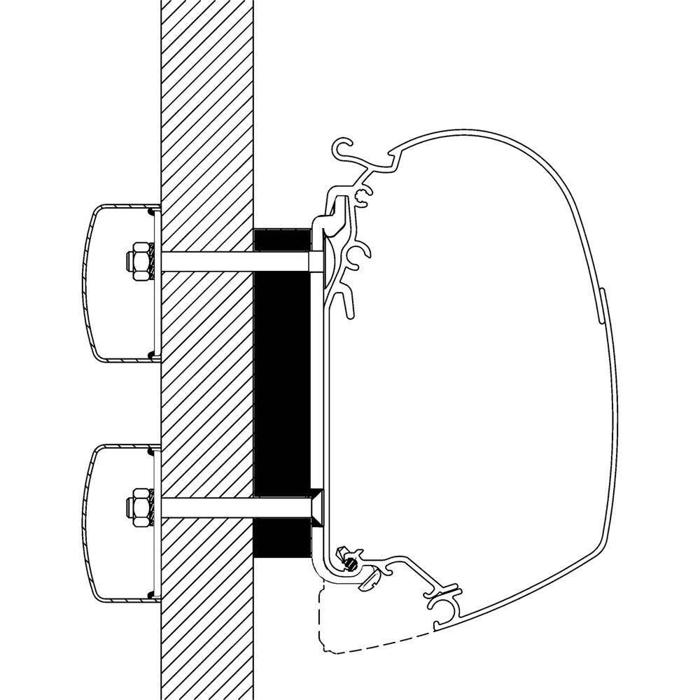 Thule Adapter-Set für Dethleffs Globebus - Querschnitt der Wandmontage einer Omnistor 8000